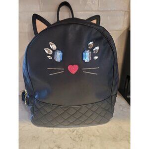 Black Cat Backpack With Gem Accents & Quilted Bottom